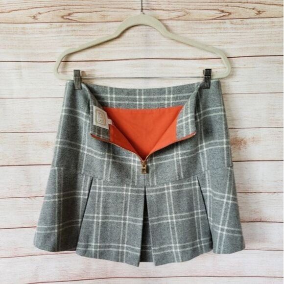 Sail To Sable Wool Blend Box Pleat Plaid Lined Mini Skirt Women's Size 6 Grey - Picture 6 of 11